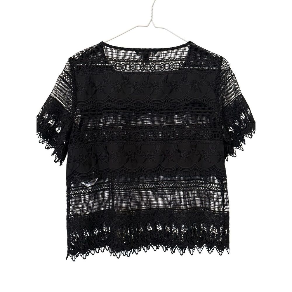 Banana Republic Crochet Lace Short Sleeve See Through Crop Top Black Small